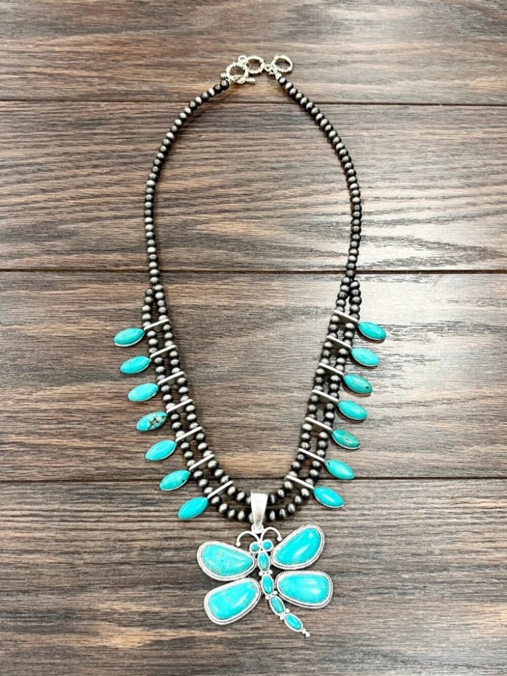 Full Squash Blossom Dragonfly Turquoise Handmade Necklace Western Boho Rodeo